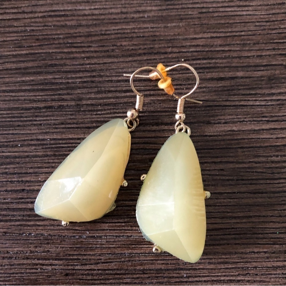 Gold metal and stone statement fishhook earrings